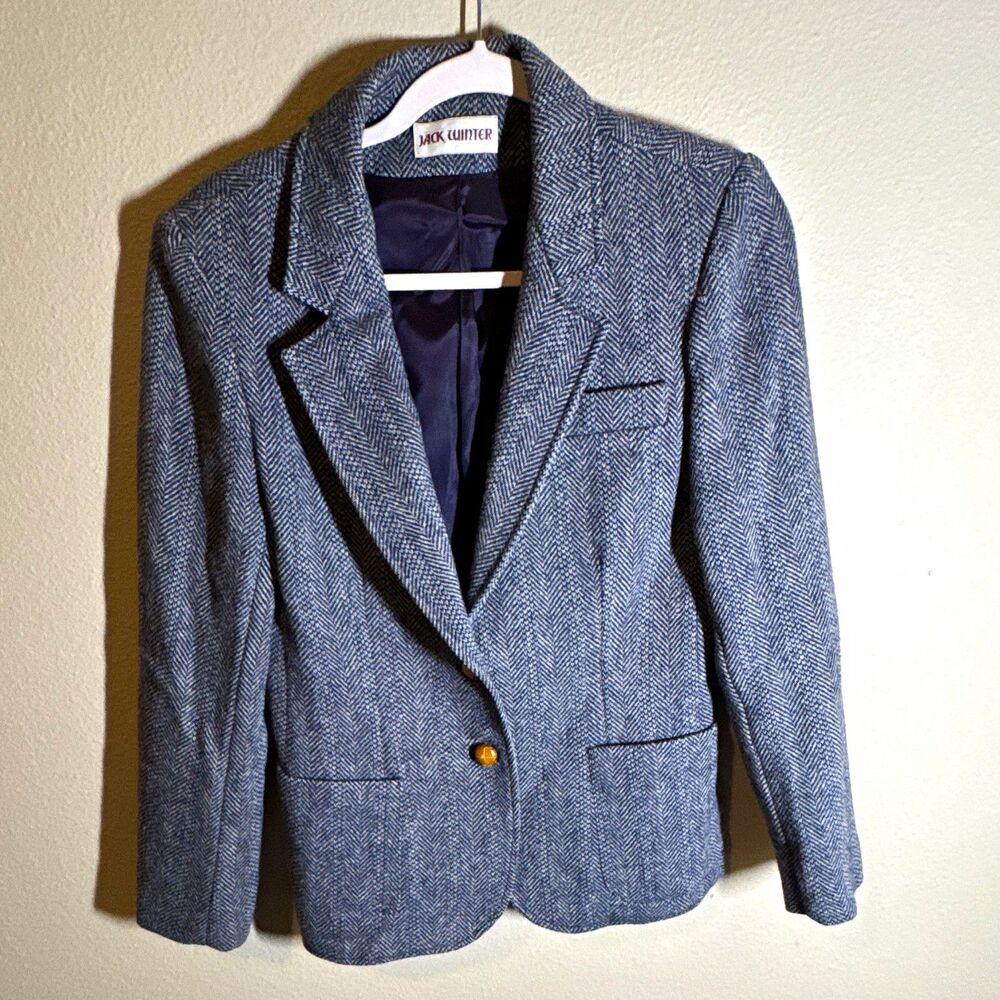 Jack Winter Women’s Wool Herringbone One-Button Lined Blazer Blue/Gray 10